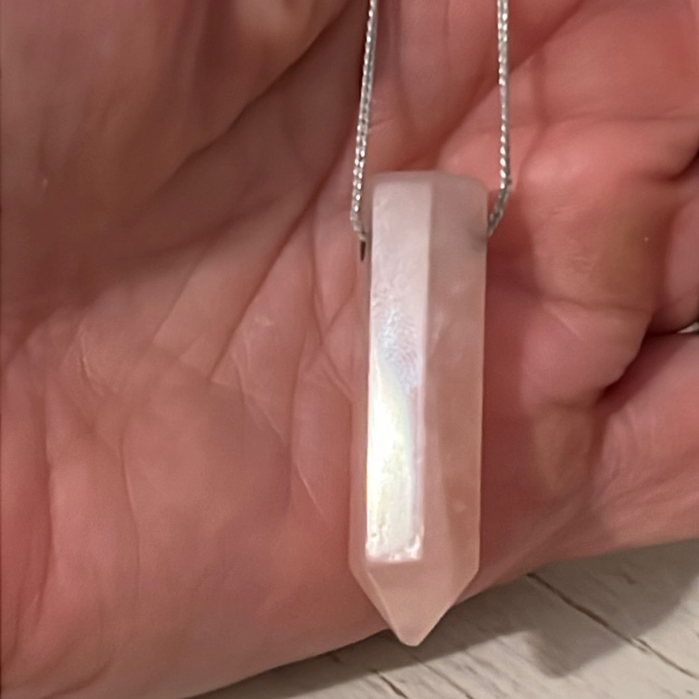 Sterling Silver box chain & Rose Quartz pendant necklace 20”